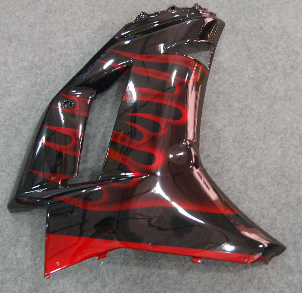 Carene 2007-2008 Kawasaki ZX6R ZX636 Black & Red Flame Ninja Generico