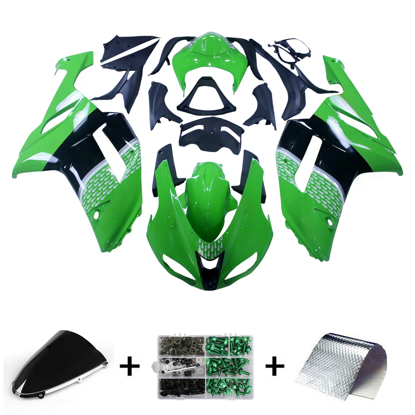 Carene 2007-2008 Kawasaki ZX6R ZX636 Verde Nero ZX6R Generico