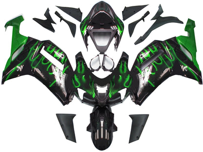 Carene 2007-2008 Kawasaki ZX6R ZX636 Black &amp; Green Flame Ninja Racing Generico