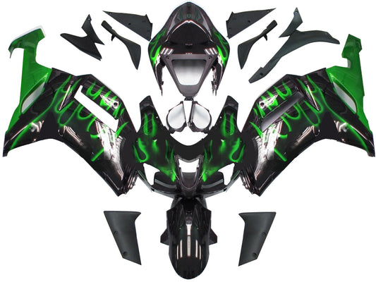 Carene 2007-2008 Kawasaki ZX6R ZX636 Black &amp; Green Flame Ninja Racing Generico