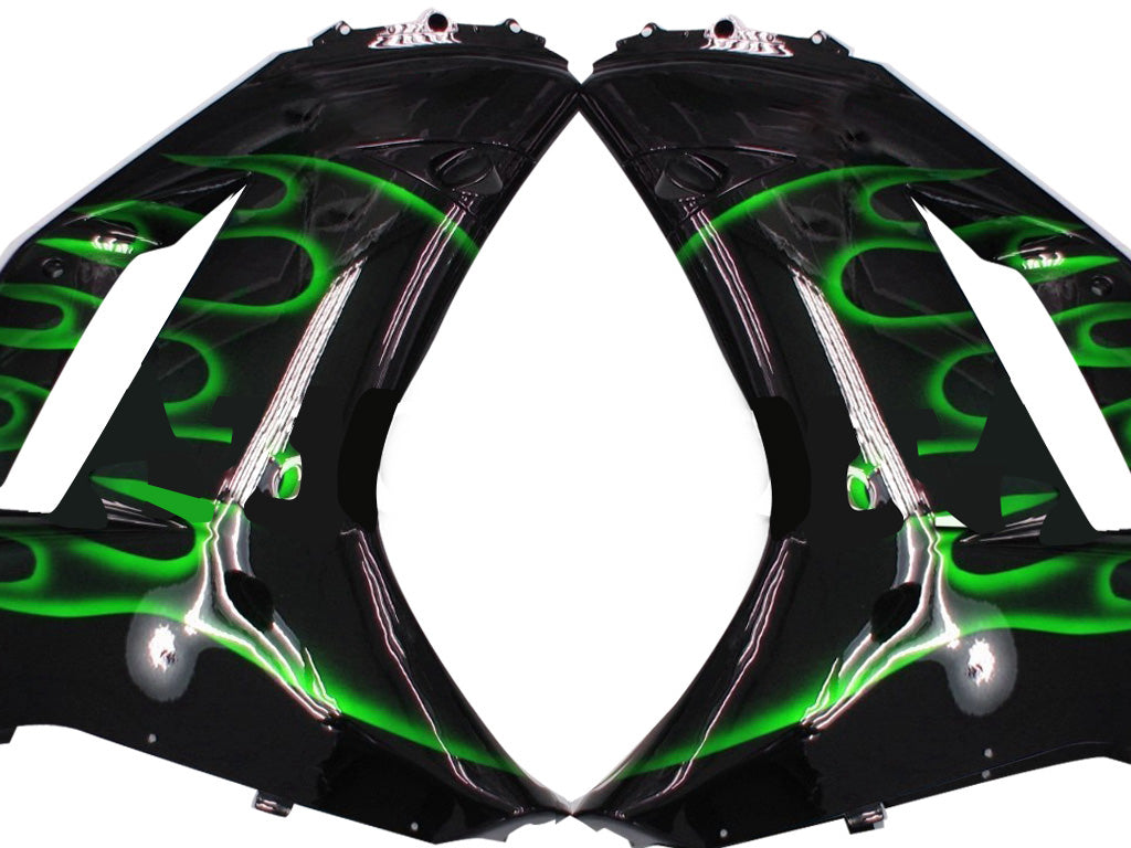 Carene 2007-2008 Kawasaki ZX6R ZX636 Black &amp; Green Flame Ninja Generico