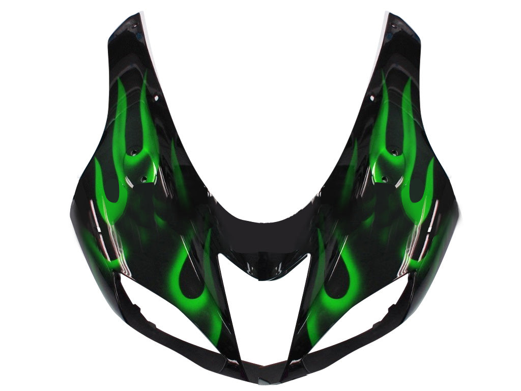 Carene 2007-2008 Kawasaki ZX6R ZX636 Black &amp; Green Flame Ninja Generico