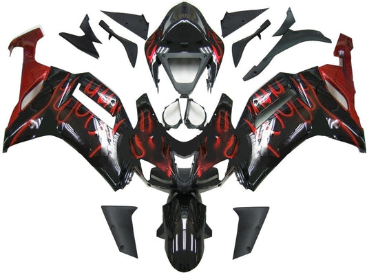 Carene 2007-2008 Kawasaki ZX6R ZX636 Black & Red Flame Ninja ZX6R Racing Generico