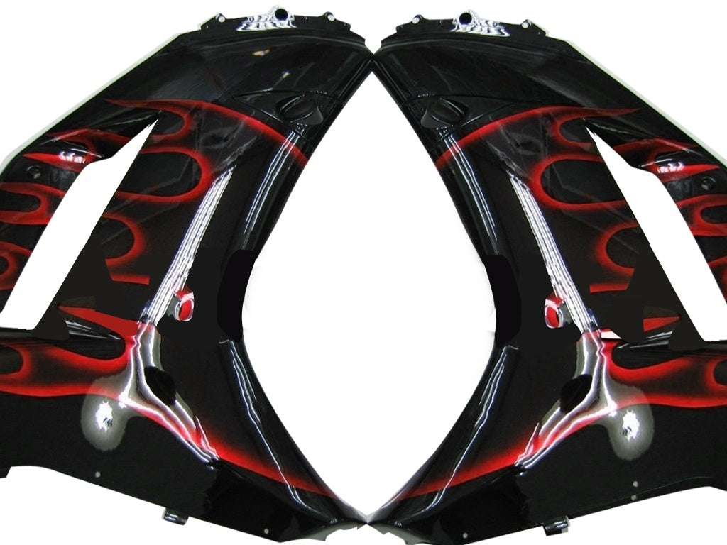 Carene 2007-2008 Kawasaki ZX6R ZX636 Black & Red Flame Ninja ZX6R Racing Generico