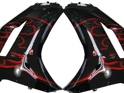 Carene 2007-2008 Kawasaki ZX6R ZX636 Black & Red Flame Ninja ZX6R Racing Generico