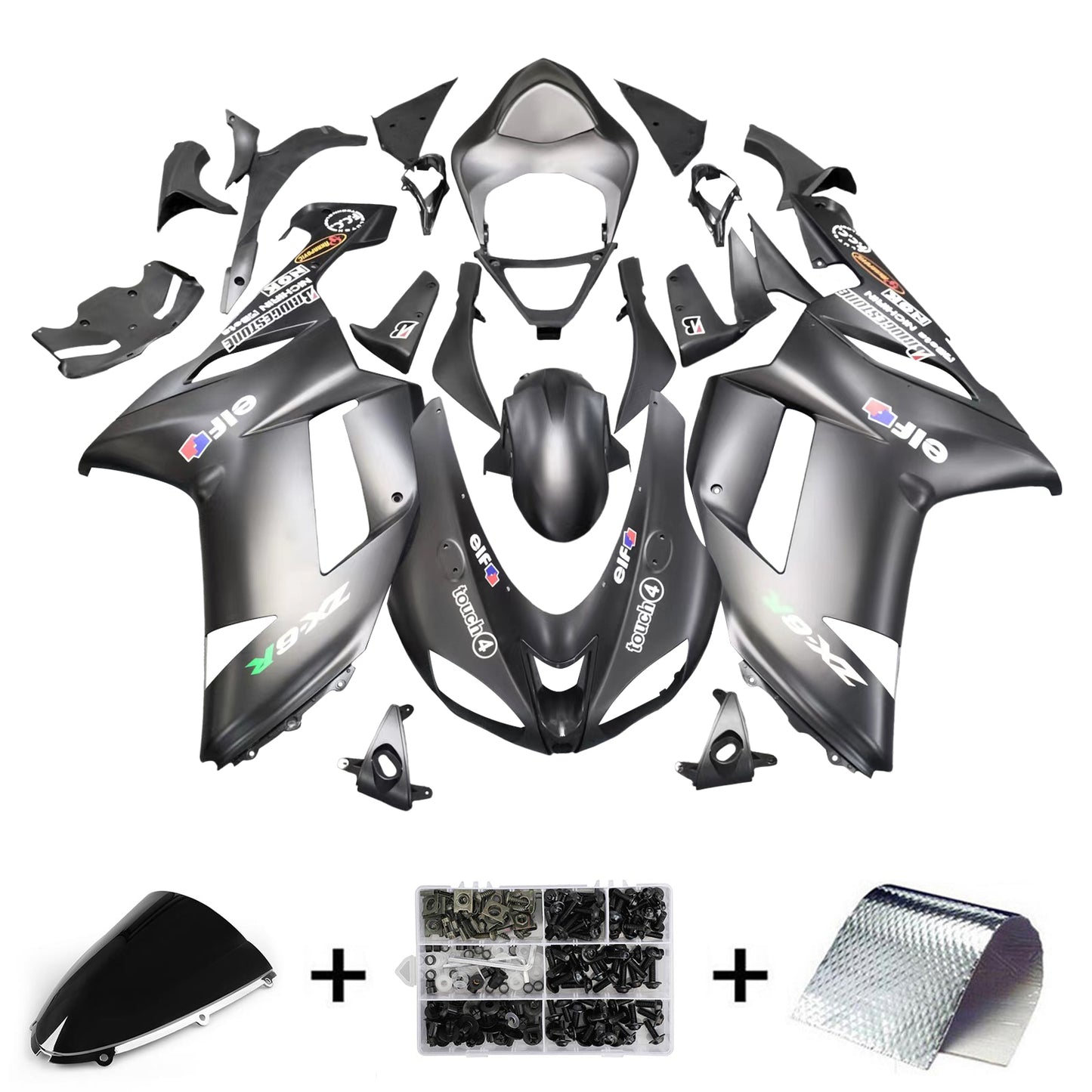 Amotopart Kawasaki ZX6R 636 2007-2008 Kit carena Carrozzeria Plastica ABS