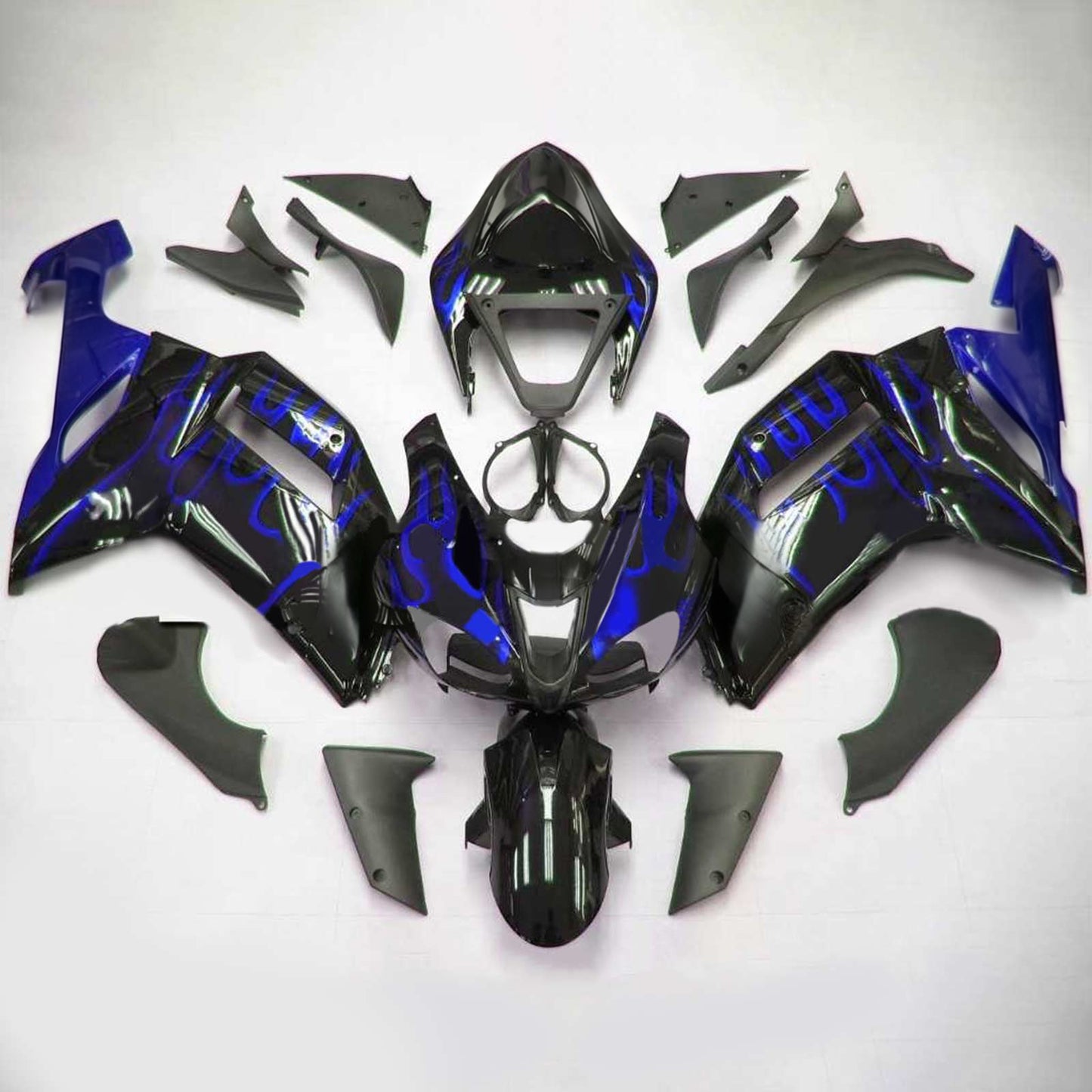 Amotopart Kawasaki 2007-2008 ZX6R 636 Nero con kit di spostamento della linea blu