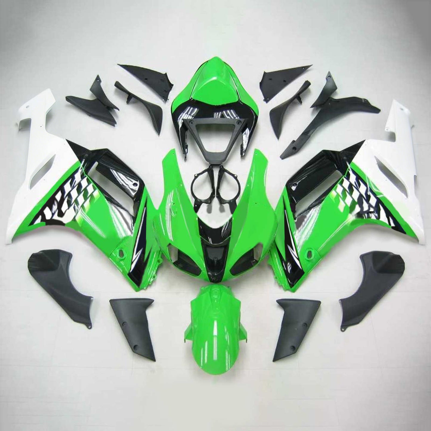 Amotopart Kawasaki 2007-2008 ZX6R 636 kit di rivestimento verde nero