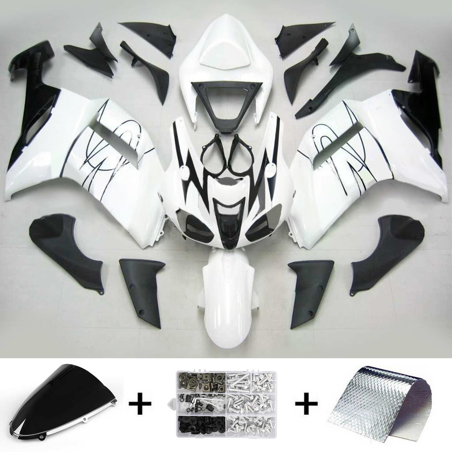 Amotopart Kawasaki 2007-2008 ZX6R 636 WEI Con kit di rivestimento in linea nera