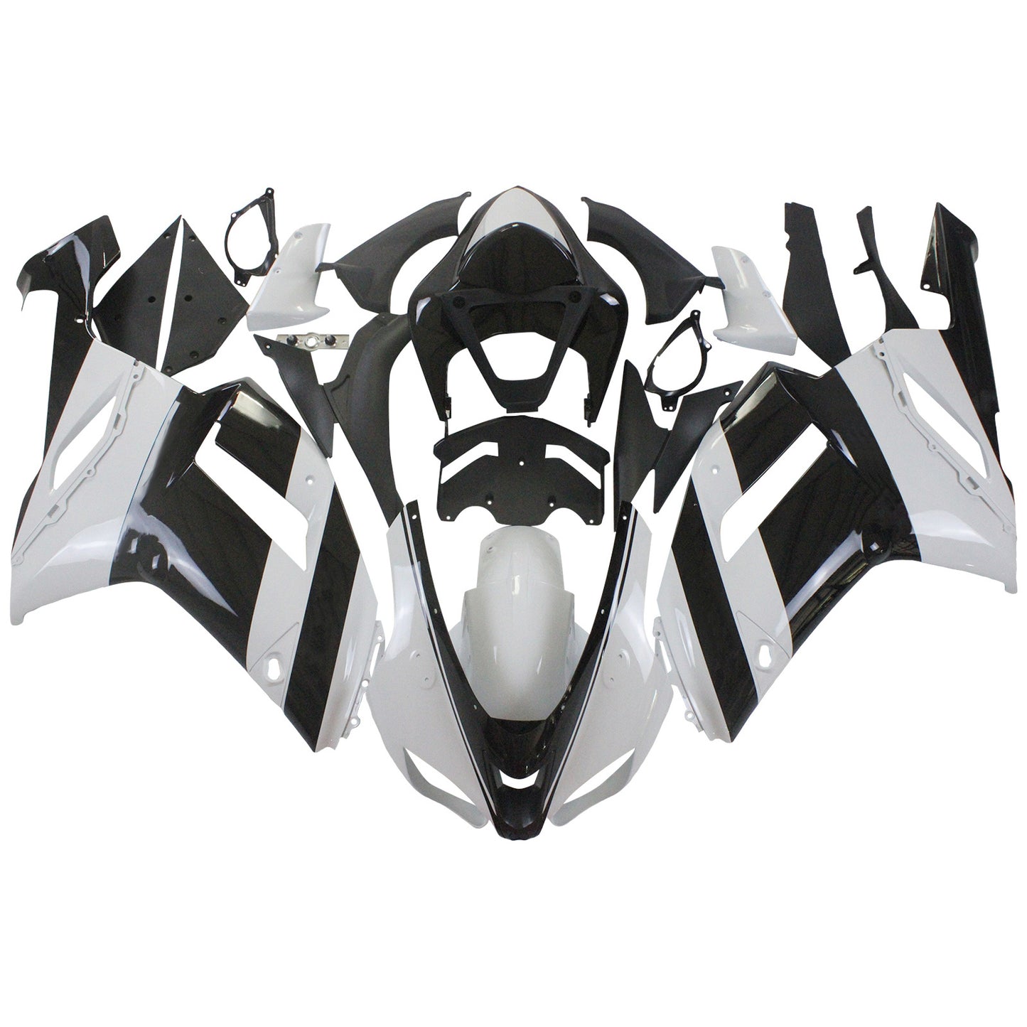 Amotopart Kawasaki 2007-2008 ZX6R 636 Kit di paura nero bianco