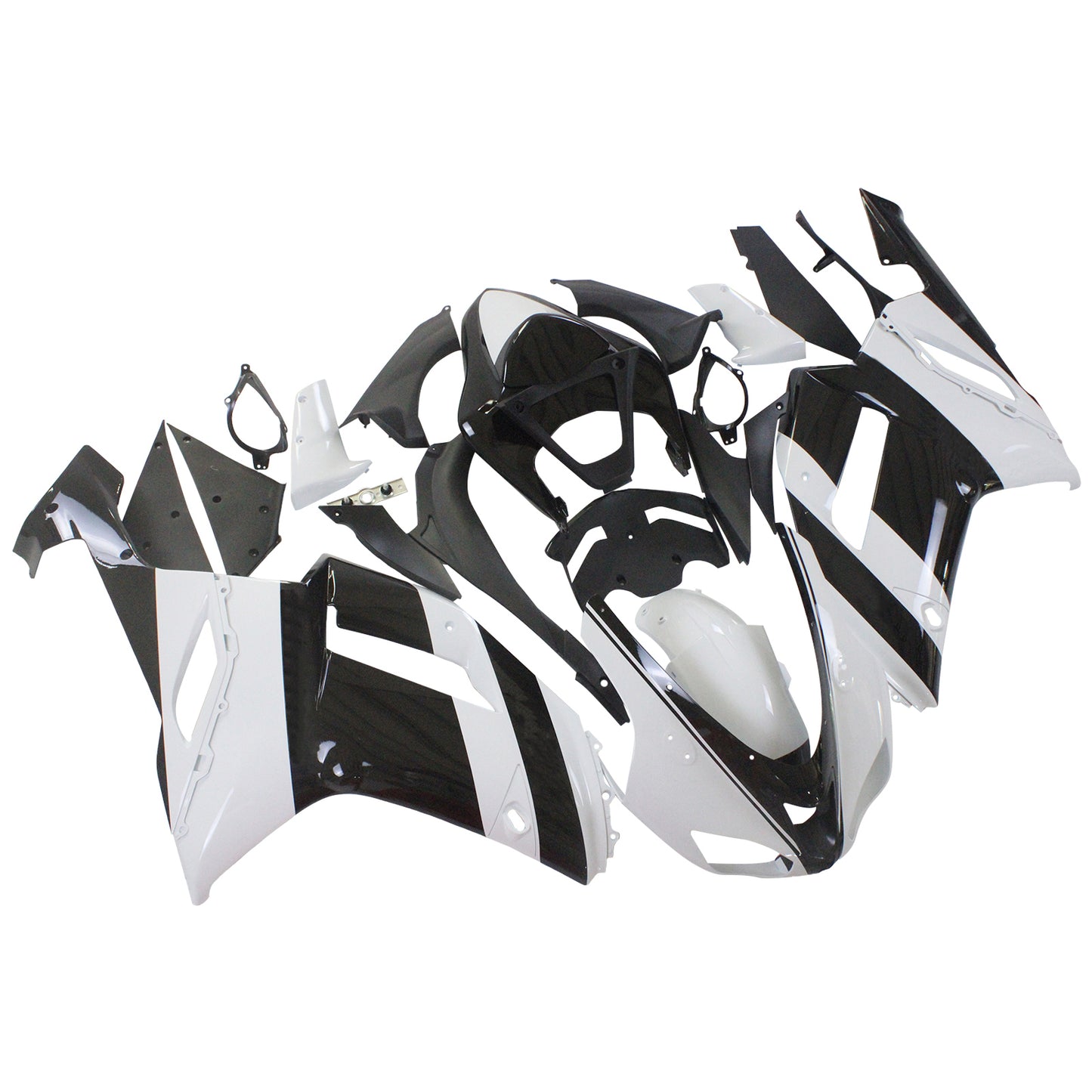 Amotopart Kawasaki 2007-2008 ZX6R 636 Kit di paura nero bianco