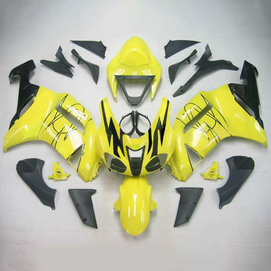 Amotopart Kawasaki 2007-2008 ZX6R 636 Yellow con kit di rivestimento in linea nera