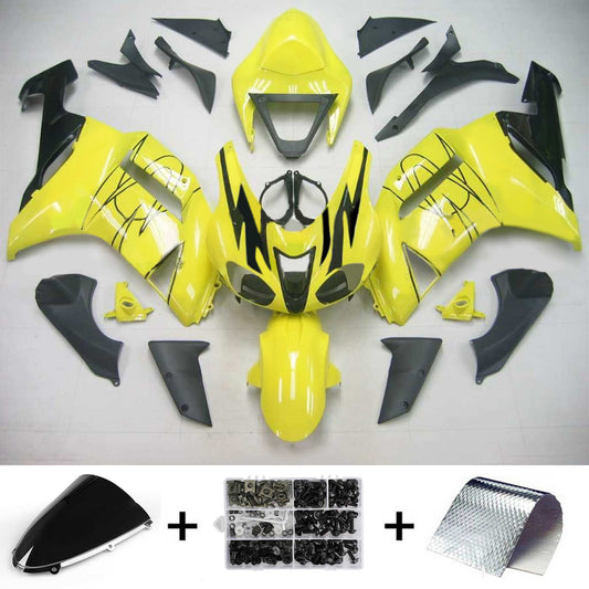 Amotopart Kawasaki 2007-2008 ZX6R 636 Yellow con kit di rivestimento in linea nera