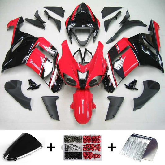 Amotopart Kawasaki 2007-2008 ZX6R 636 Red Black Fearing Kit