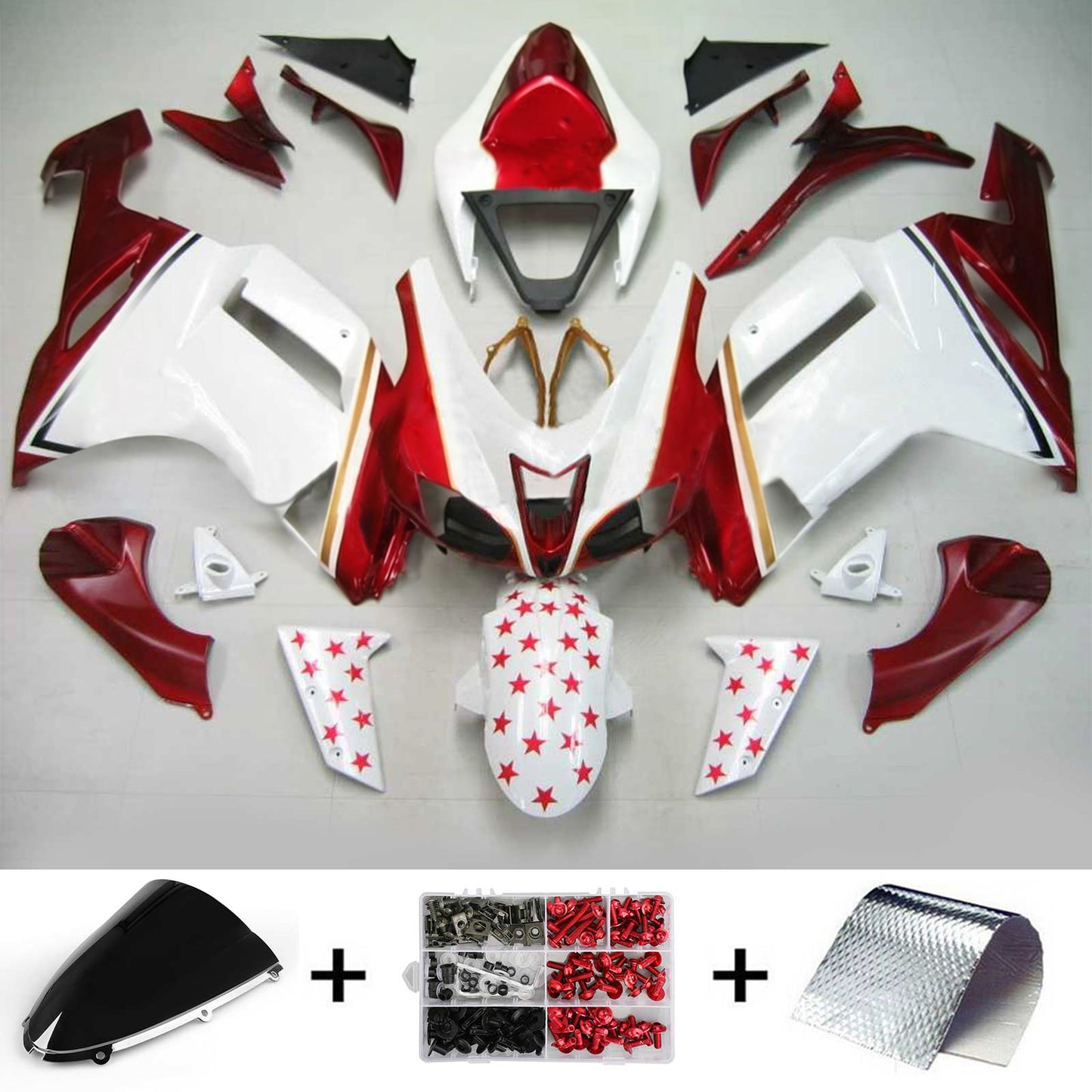 Amotopart Kawasaki 2007-2008 ZX6R 636 White con Red Star Deposit Kit