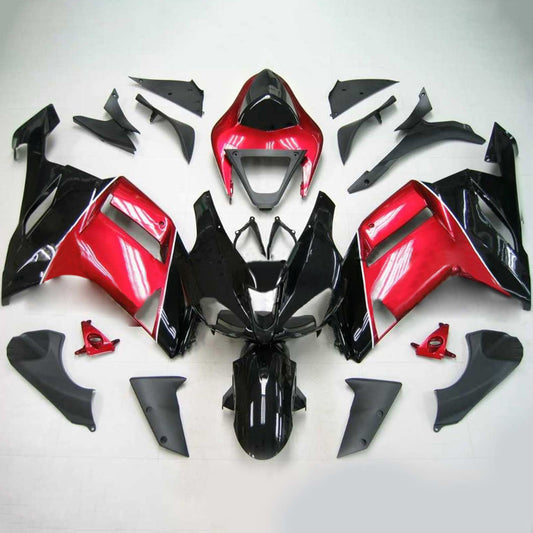 Amotopart Kawasaki 2007-2008 ZX6R 636 Nero con kit di rivestimento rosso