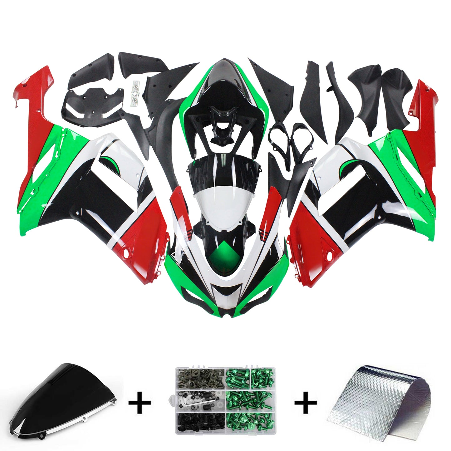 Amotopart Kawasaki 2007-2008 ZX6R 636 Kit di paura rosso verde