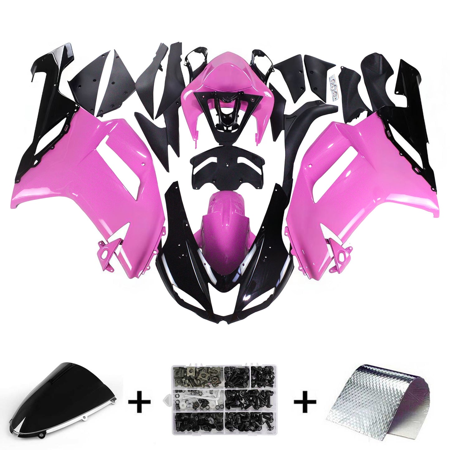 Amotopart Kawasaki 2007-2008 ZX6R 636 kit di carenatura rosa nera