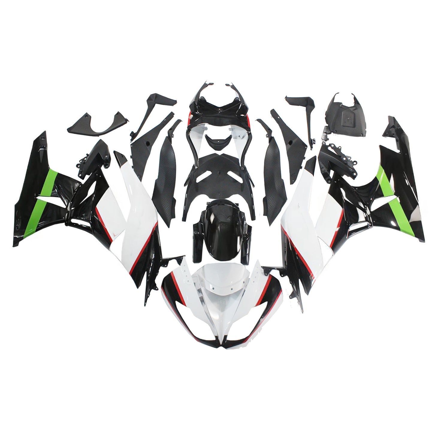 Amotopart Kawasaki 2009-2012 ZX6R 636 kit di carenatura nera verde bianco