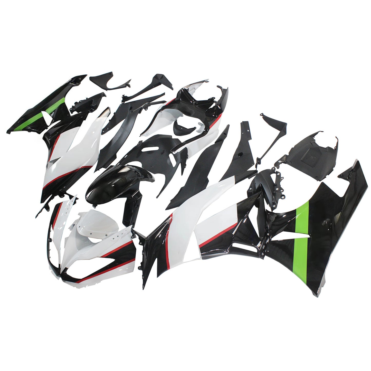 Amotopart Kawasaki 2009-2012 ZX6R 636 kit di carenatura nera verde bianco