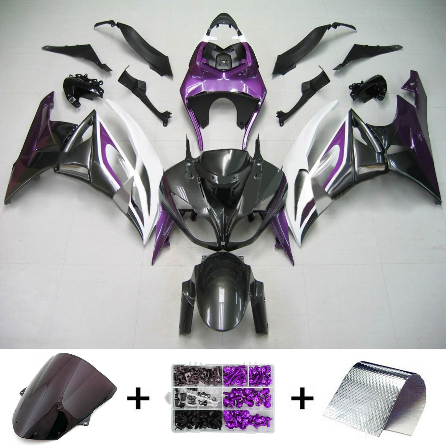 Amotopart Kawasaki 2009-2012 ZX6R 636 Kit di rivestimento nero viola