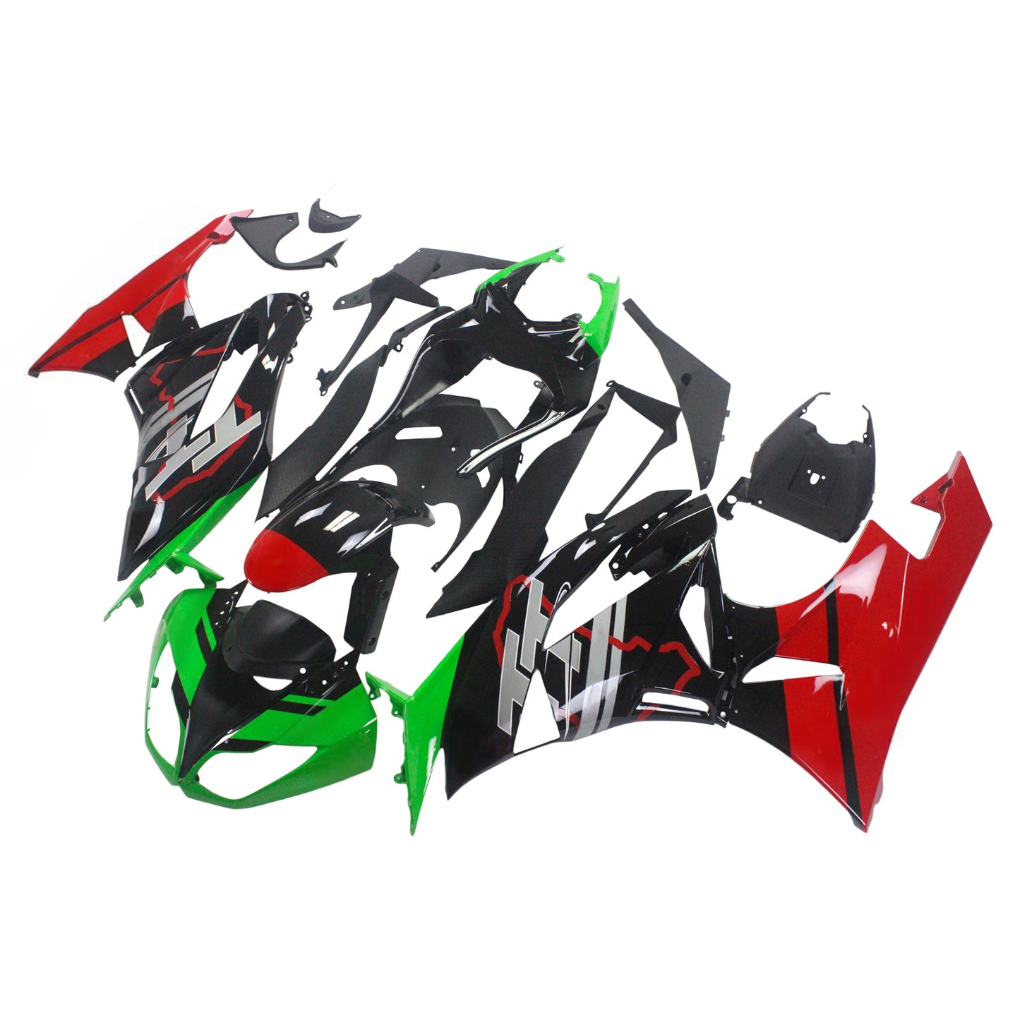 Amotopart Kawasaki 2009-2012 ZX6R 636 Kit di paura nera rosso verde