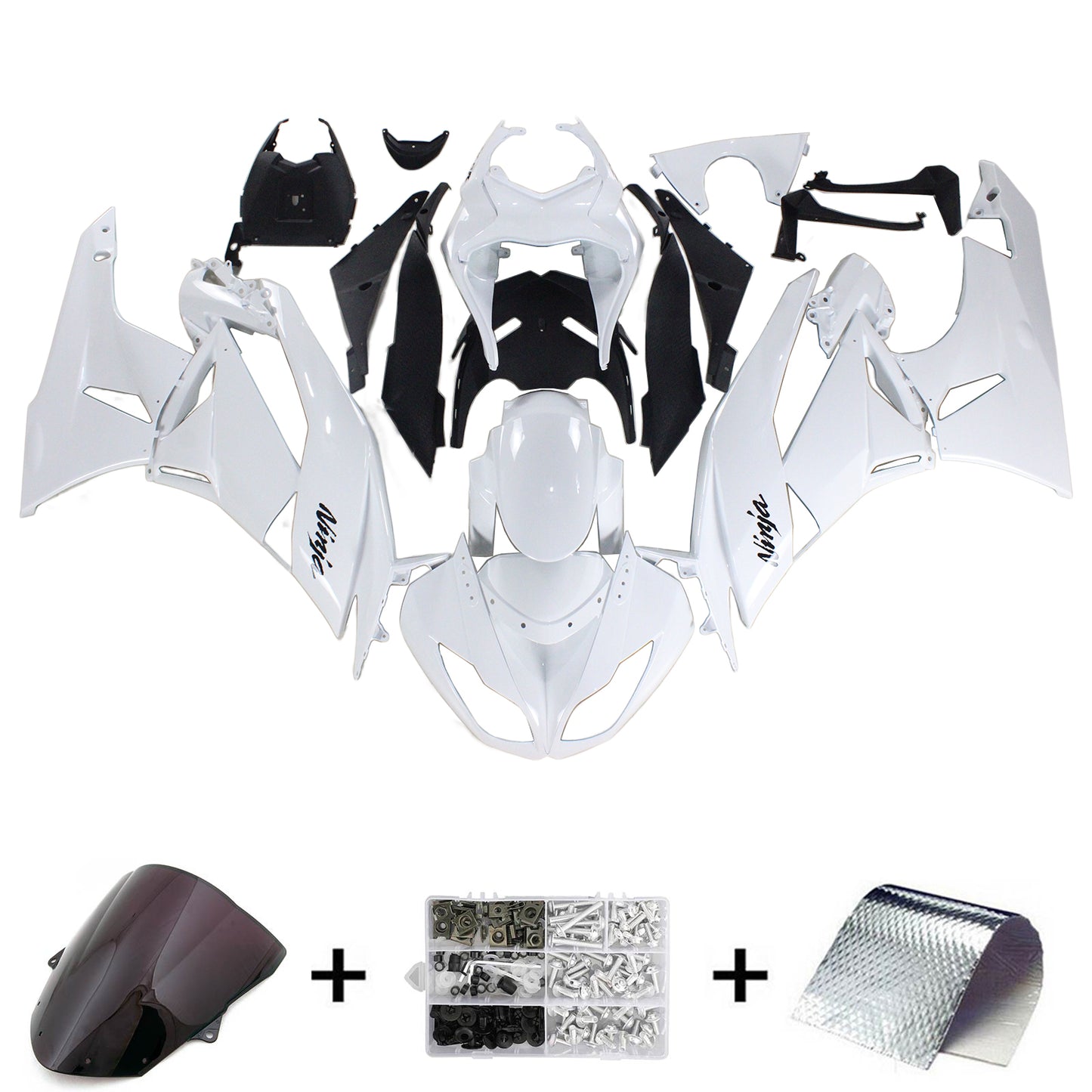Amotopart Kawasaki 2009-2012 ZX6R 636 Kit di paura nero bianco