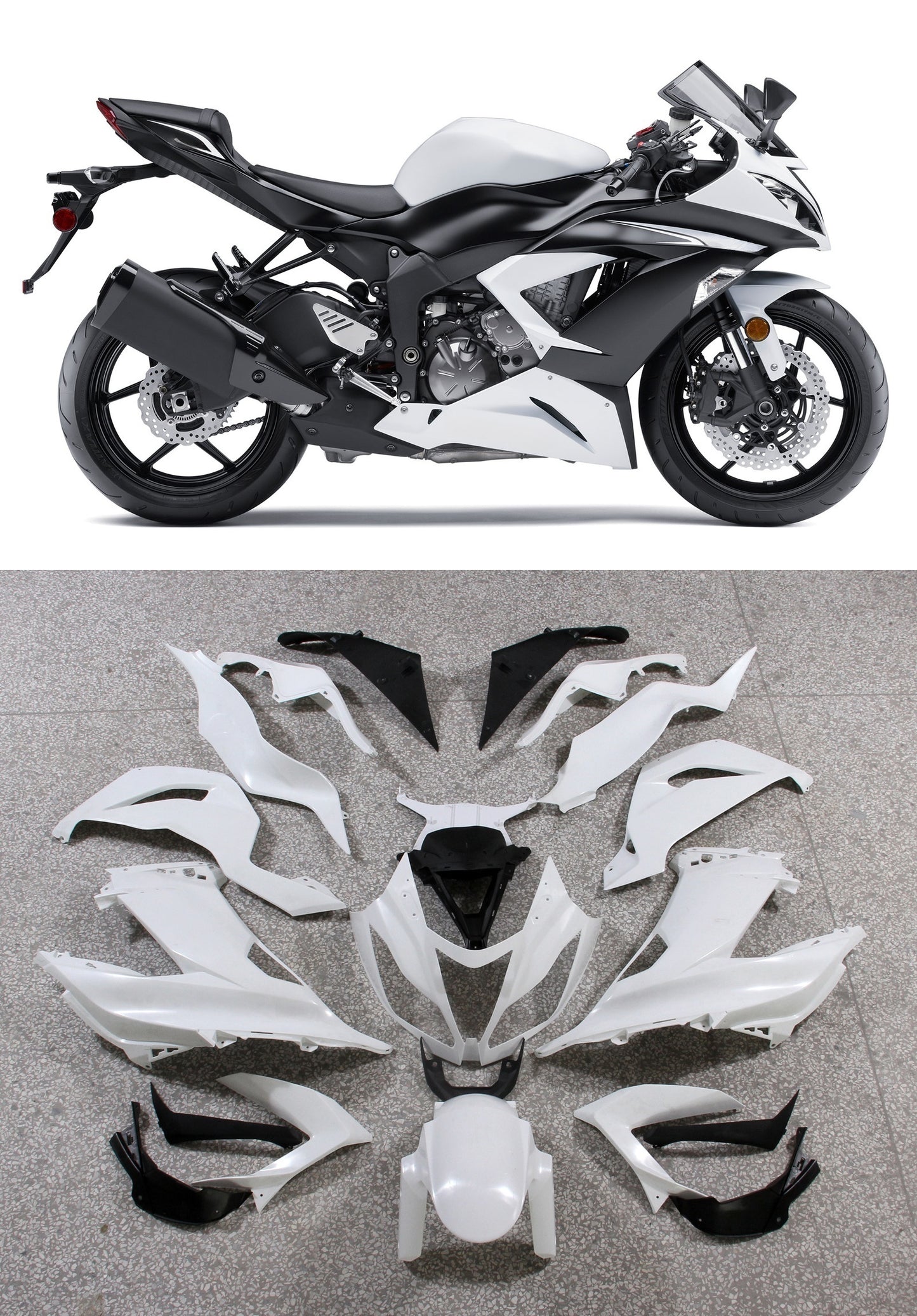 Carene 2013-2018 Plastiche Kawasaki ZX6R 636 White Ninja Racing Generic