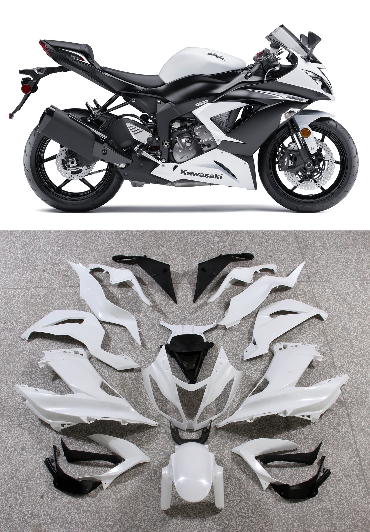 Carene 2013-2018 Plastiche Kawasaki ZX6R 636 White Ninja Generic