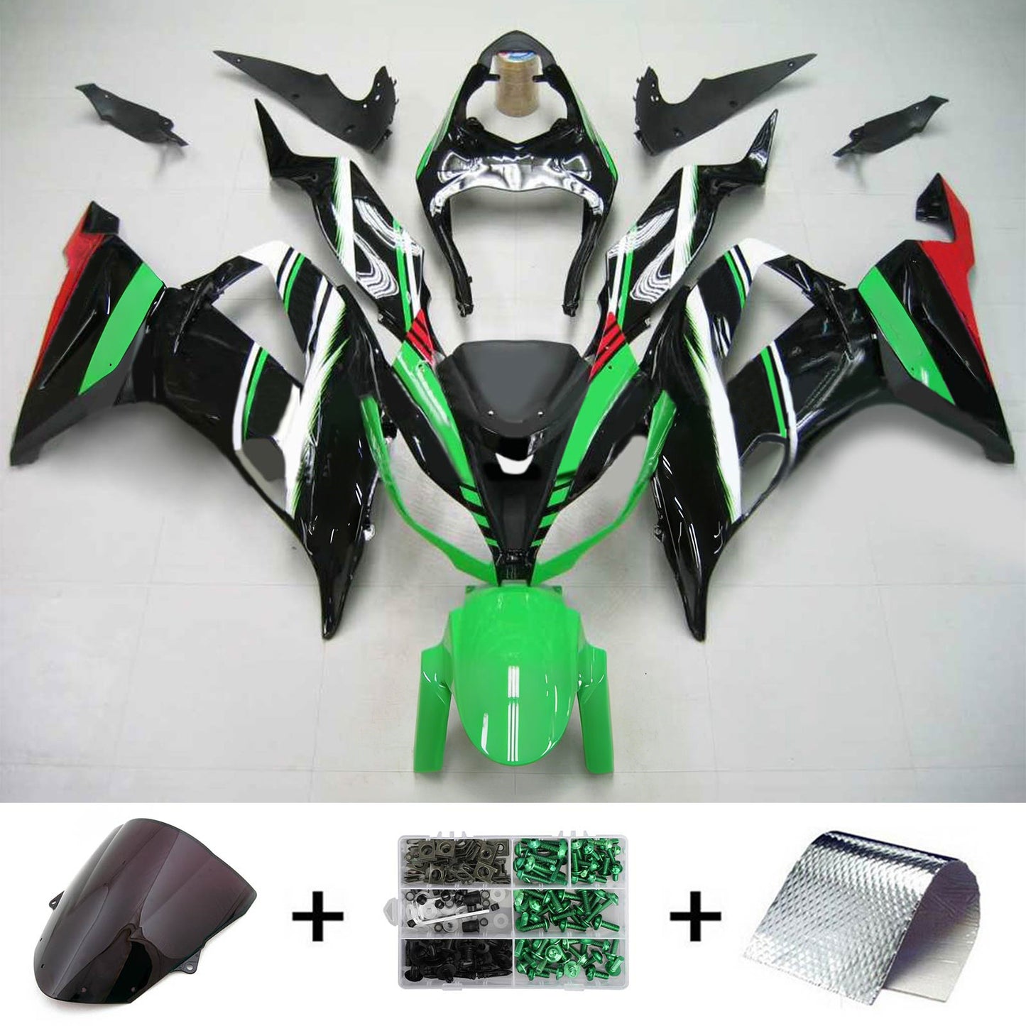Amotopart Kawasaki 2013-2018 ZX6R 636 Green Mix Black Cladding Kit