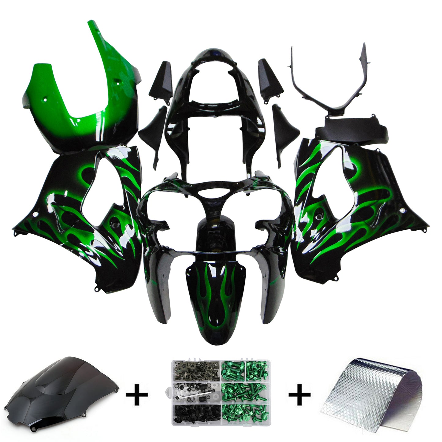 Amotopart Kawasaki ZX9R 2000-2001 kit di rivestimento verde nero