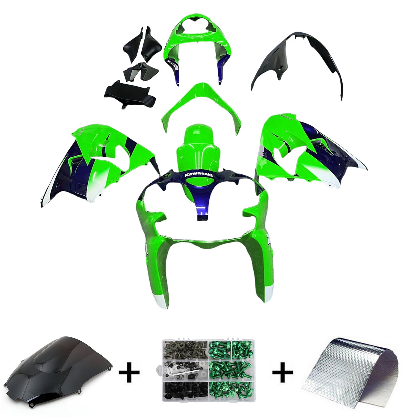 Amotopart Kawasaki ZX9R 2000-2001 kit di rivestimento verde nero