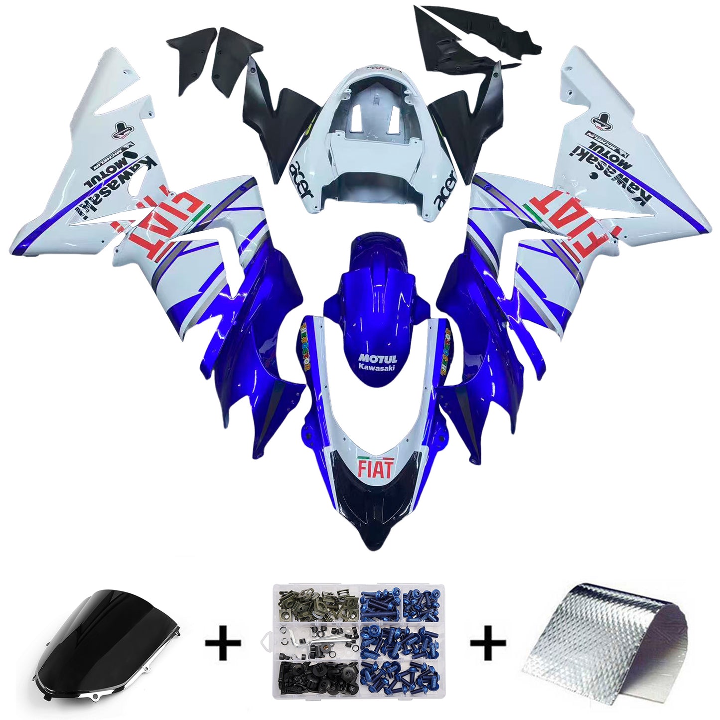 Carene 2004-2005 Kawasaki ZX 10R Blu Bianco FIAT Racing Generico