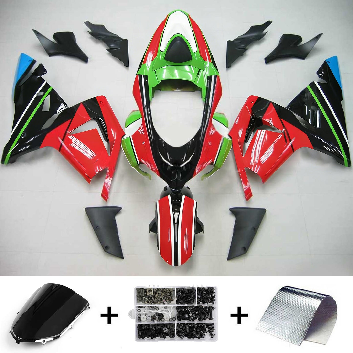 Amotopart Kawasaki 2004-2005 ZX10R Red Green Fearing Kit