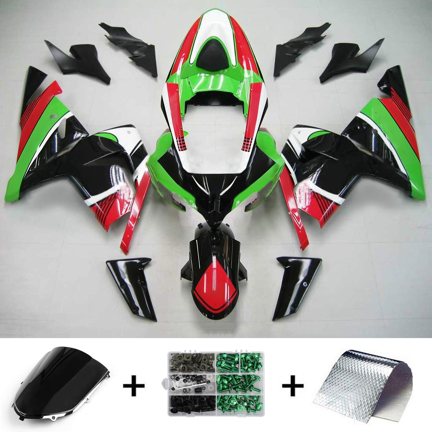 Amotopart Kawasaki 2004-2005 ZX10R Kit paura rosso verde rosso