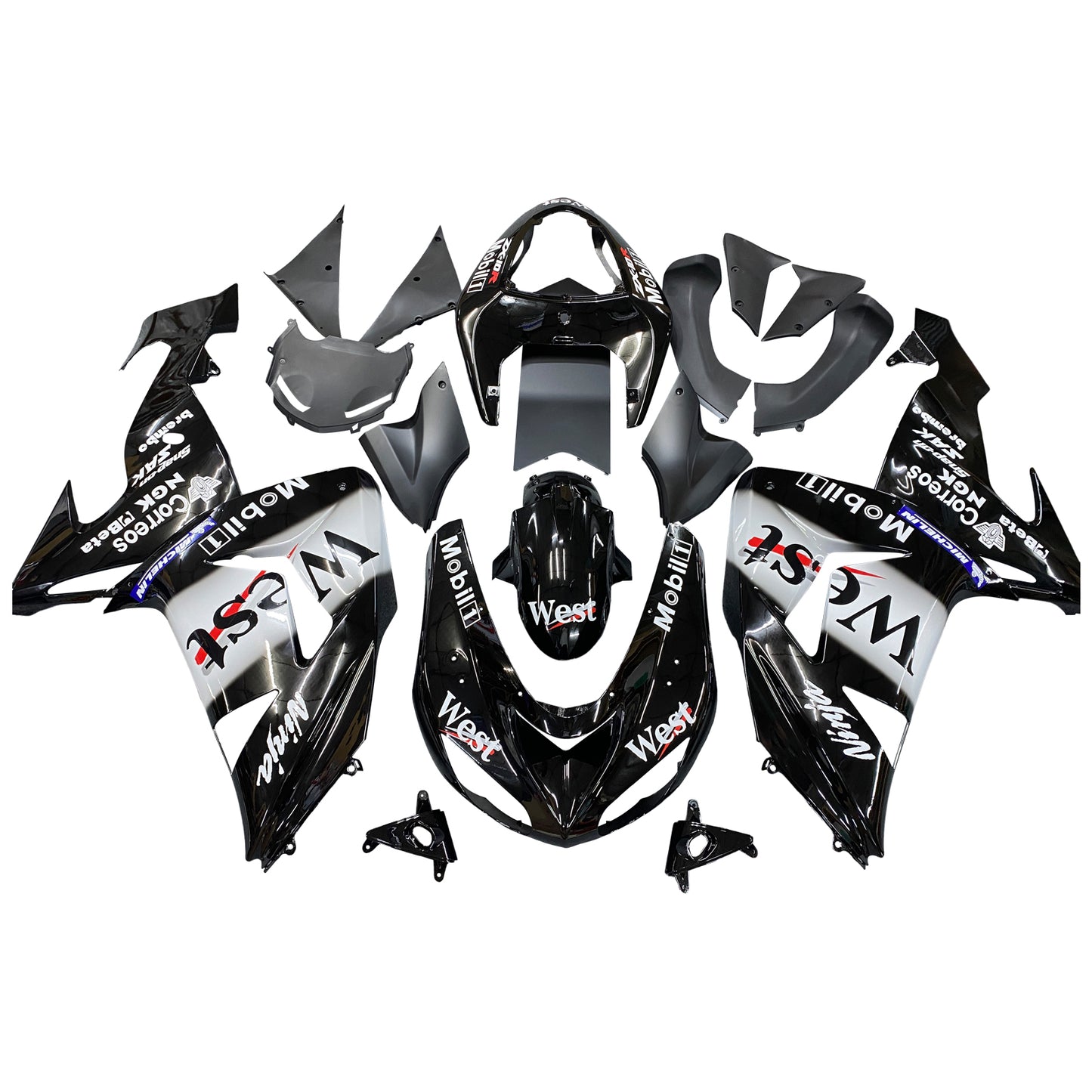 Carene 2006-2007 Kawasaki ZX 10R Nero Bianco West Racing Generico