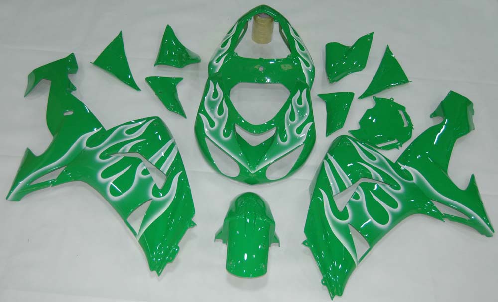 Carene 2006-2007 Kawasaki ZX 10R Green &amp; White Flame Ninja Racing Generico