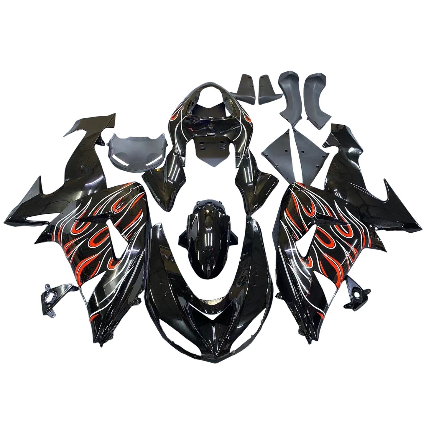 Carene 2006-2007 Kawasaki ZX 10R Nero Rosso Fiamma Racing Generico
