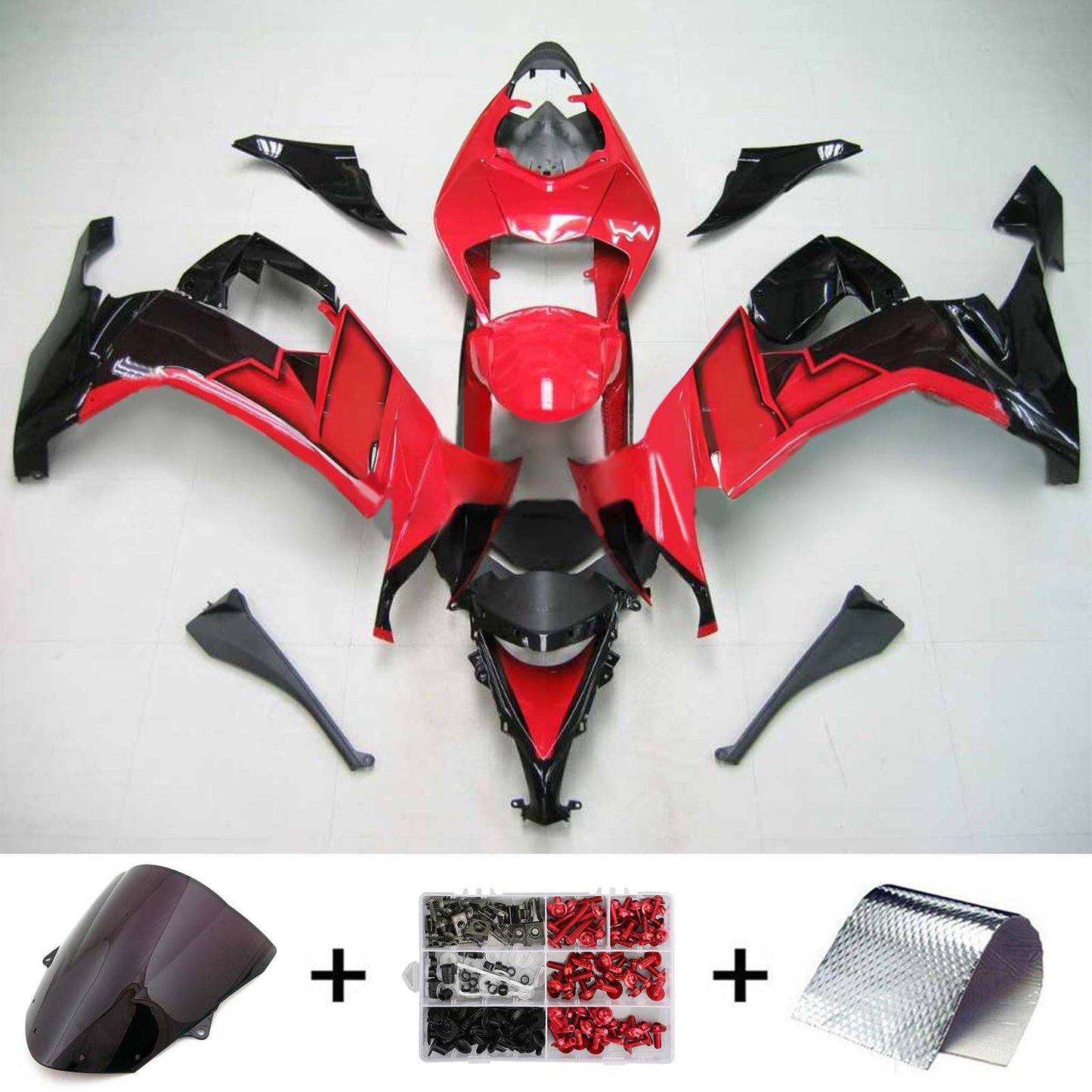 Amotopart Kawasaki ZX10R 2008-2010 kit di rivestimento nero rosso