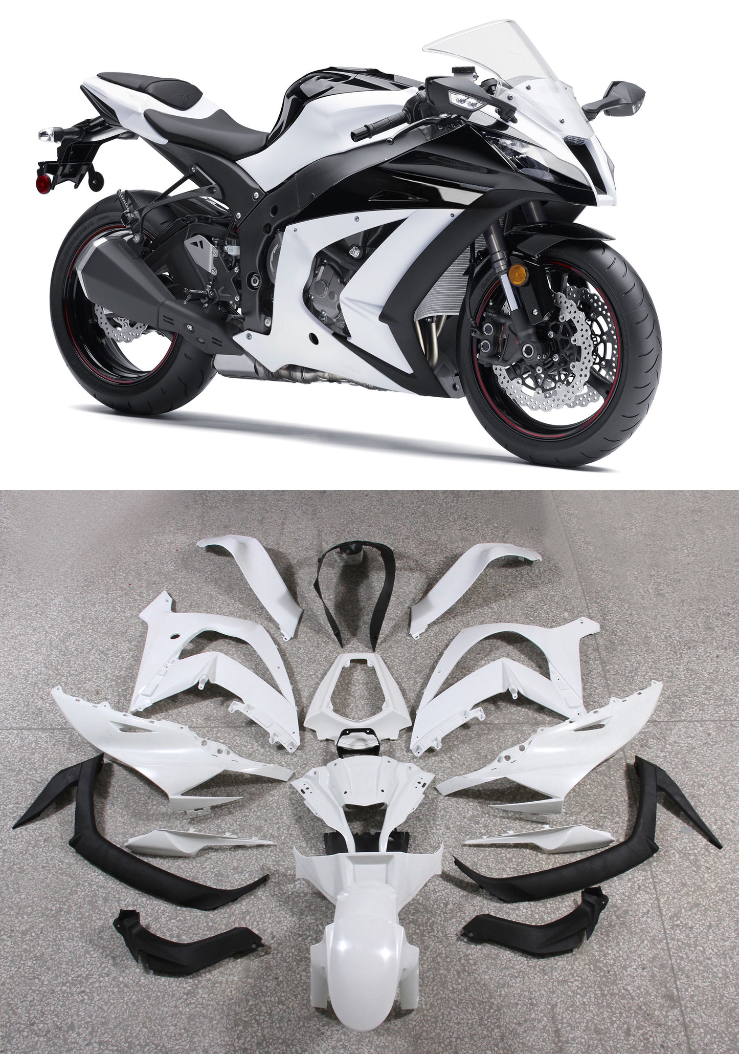Per Ninja ZX10R 2011-2015 Bianco Carrozzeria Carenatura ABS Stampato Ad Iniezione Plastica Set 6 # Generico