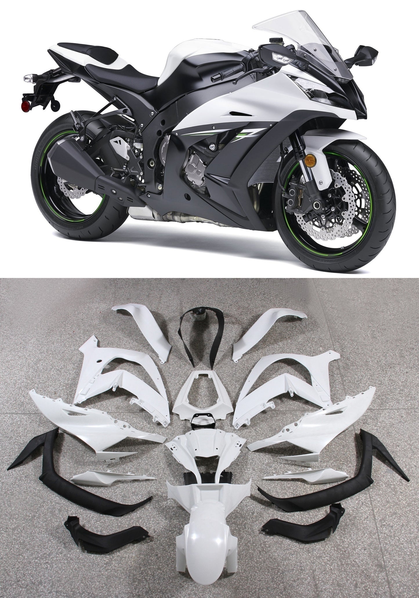 Carene 2011-2015 Plastiche Kawasaki ZX10R Ninja Bianco Nero ZX10R Racing Generico