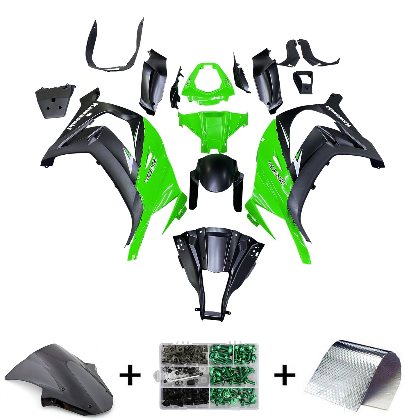 Per Ninja ZX10R 2011-2015 Verde Nero Carrozzeria Carenatura ABS Stampato Ad Iniezione Plastica Set 8 # Generico