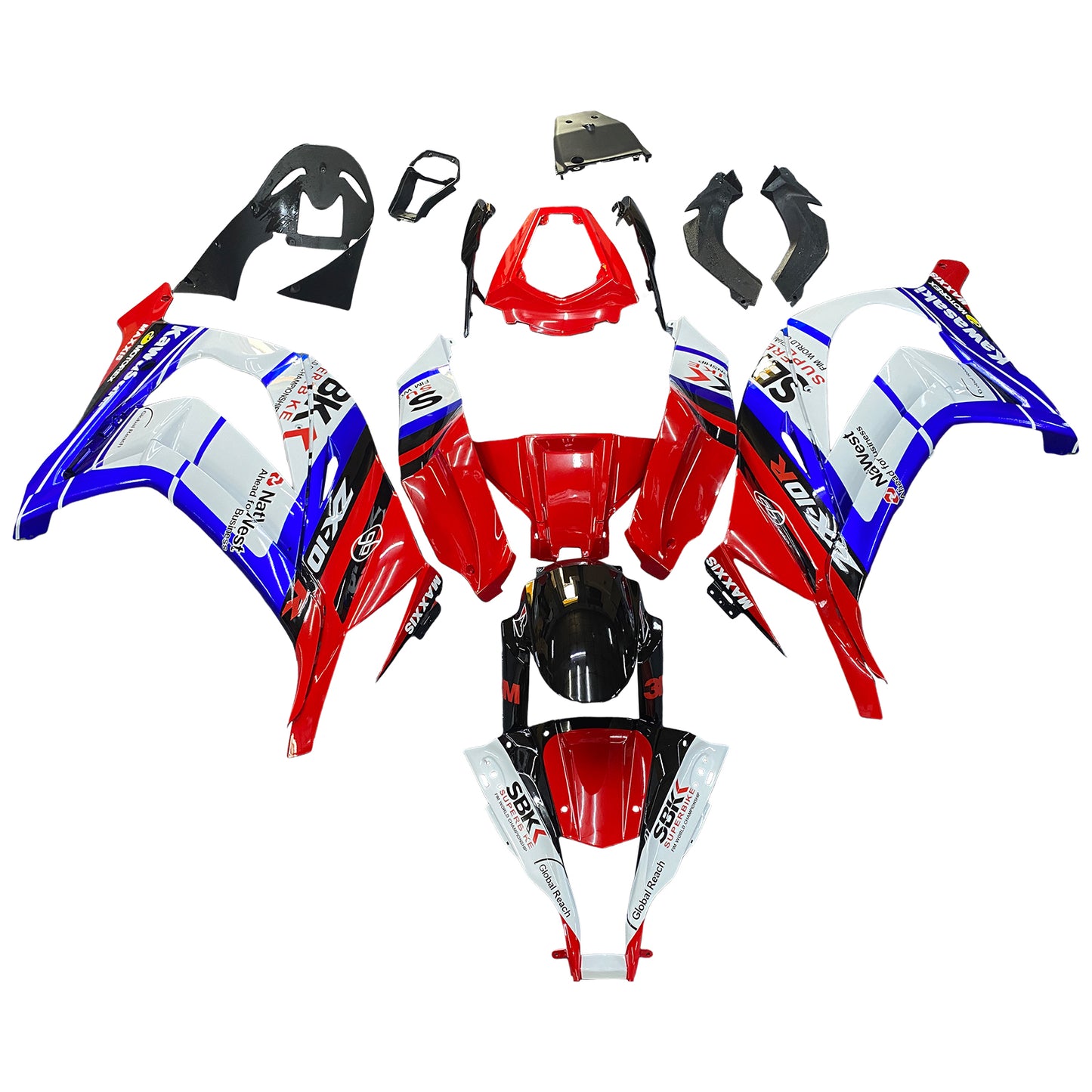 Per Ninja ZX10R 2011-2015 Rosso Bianco Blu Carrozzeria Carenatura ABS Plastica stampata ad iniezione Set 10 # Generico