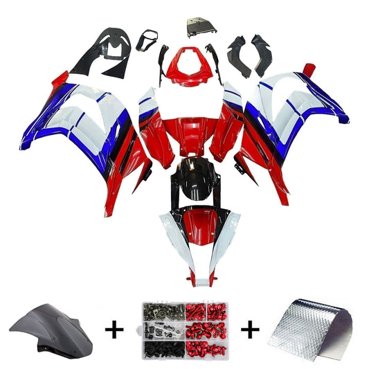 Per Ninja ZX10R 2011-2015 Rosso Bianco Blu Carrozzeria Carenatura ABS Plastica stampata ad iniezione Set 10 # Generico