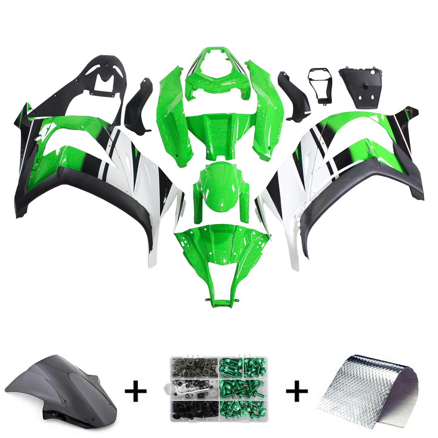 Amotopart Kawasaki ZX10R 2011-2015 Kit di paura nero verde