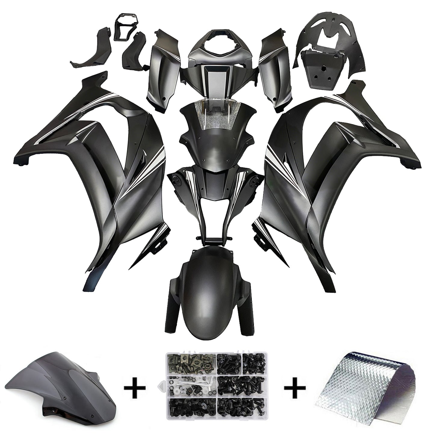 Amotopart Kawasaki ZX10R 2011-2015 MAT Black & Snow Decal Sale Kit