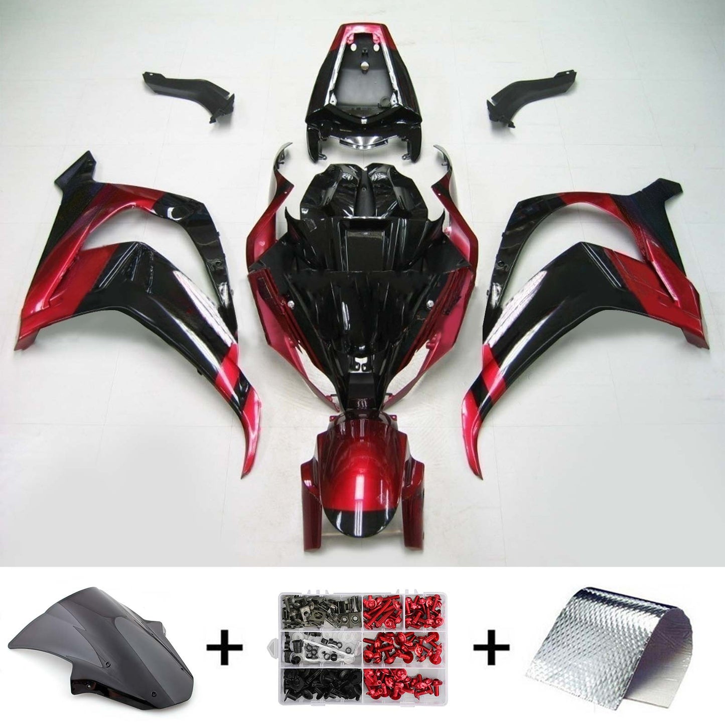 Amotopart Kawasaki ZX10R 2011-2015 kit di rivestimento nero altamente rosso