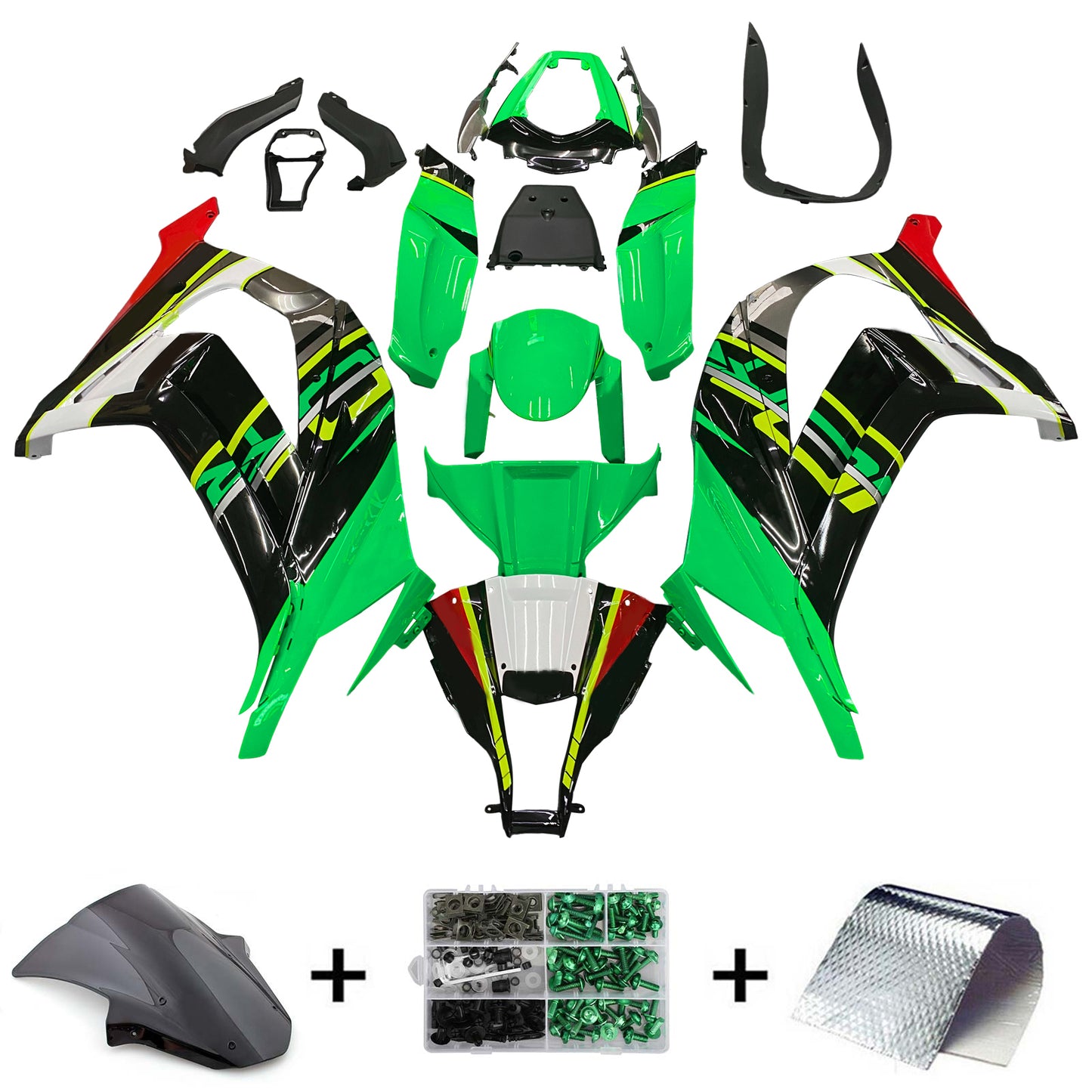 Amotopart Kawasaki ZX10R 2011-2015 kit di carenatura bianca verde nero