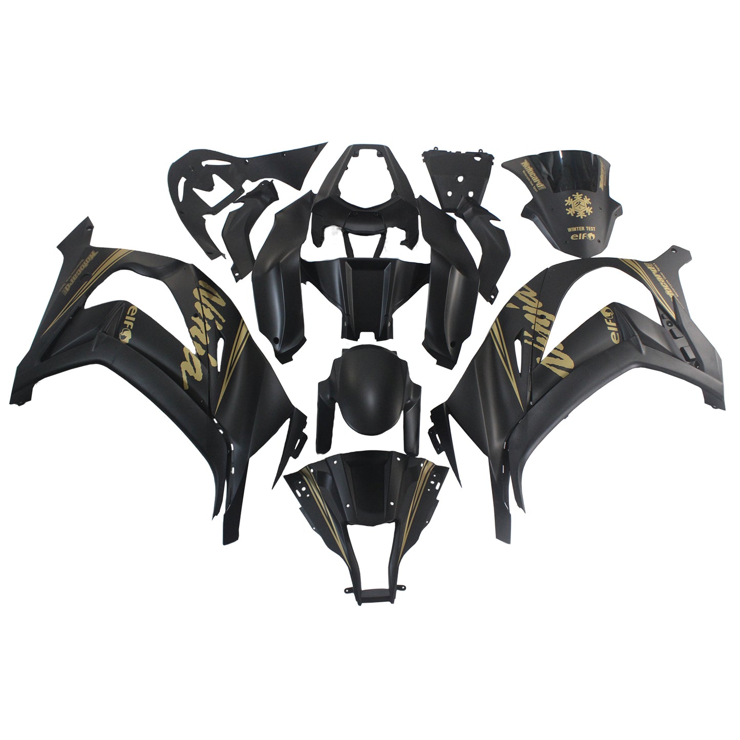 Amotopart Kawasaki ZX10R 2011-2015 Matt Schwarz con un kit di rivestimento adesivo dorato