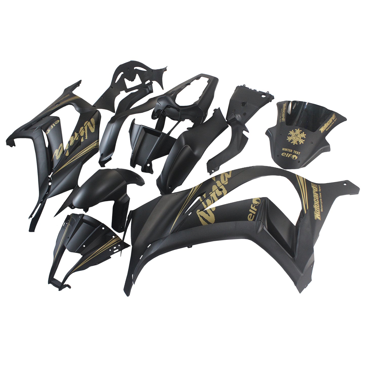Amotopart Kawasaki ZX10R 2011-2015 Matt Schwarz con un kit di rivestimento adesivo dorato